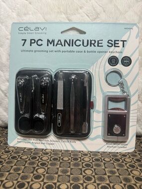 Célavi 7-Piece Manicure Set in Case with Bottle Opener Keychain